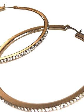 Nine West Gold Tone Large Hoop Earrings Sparkly Glam Square Cut Trendy